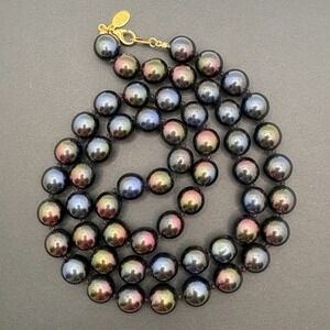 Vintage Joan Rivers Metallic Glass Faux Pearl Necklace Knotted Multi Colored 30"